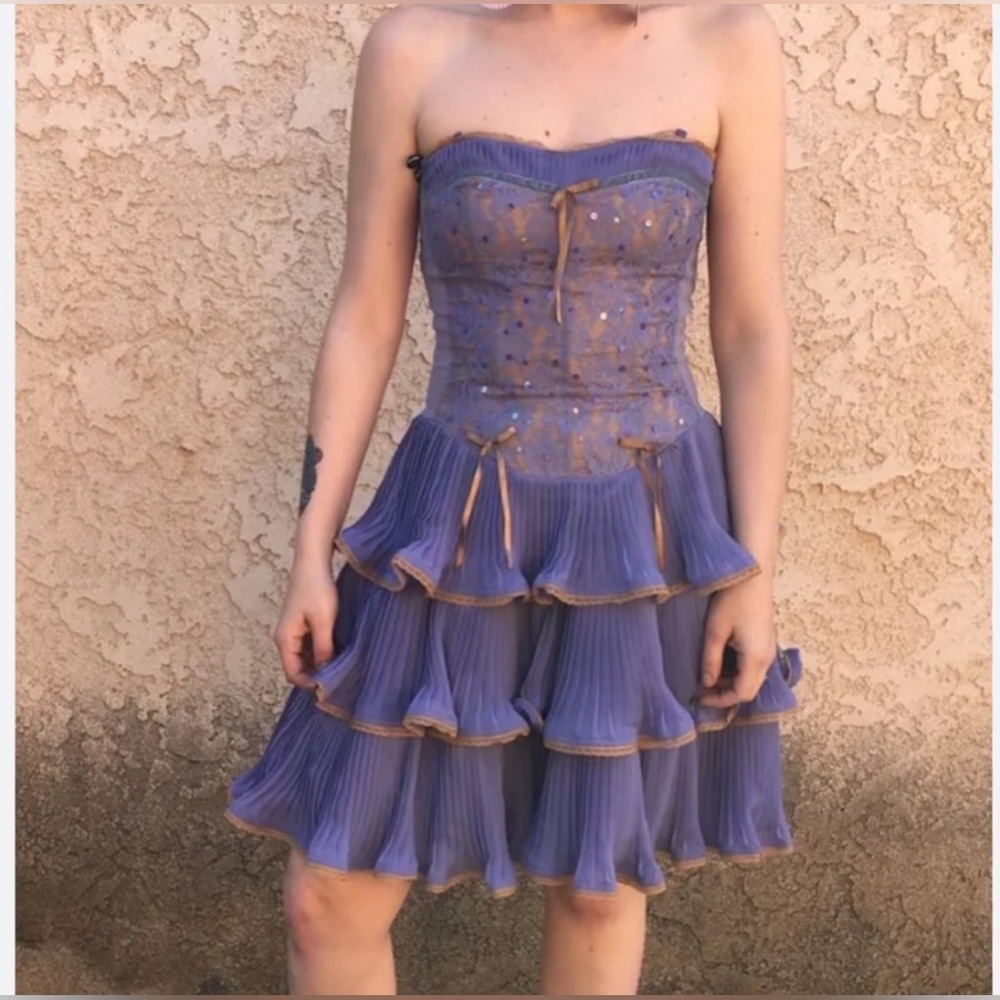 2004 Betsey Johnson party dress - periwinkle w/ gold accents - worn once - sz 8